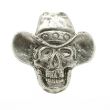 Skull and Cowboy Hat Antique Nickel Plated Screw Back 1-3/16" Concho 7351-21