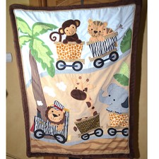 Lambs  Ivy Crib Bedding Safari Train Jungle Quilt Baby Blanket Brown Tan Animal