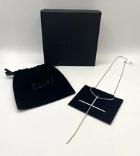 New Zales Diamond Accent Long Stick Cross Pendant in Sterling Silver - 16"