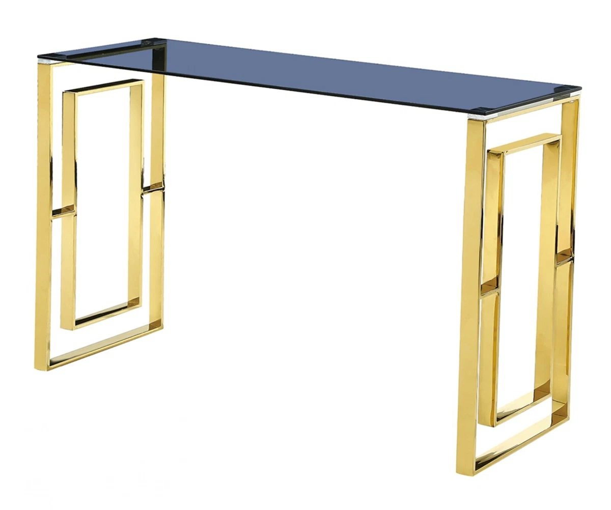 Grey Glass Gold Frame Console Table W100cm x D30cm x H75cm MARCO