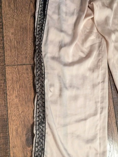 Victoria Secret Ivory w/ Black Lace Trim Silky Pajama Sleep Lounge Pants Large - Picture 14 of 16