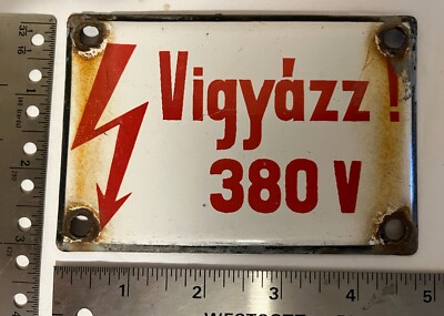 Authentic Vintage Budapest Hungary Enameled Ground Floor Sign FÖLDSZINT