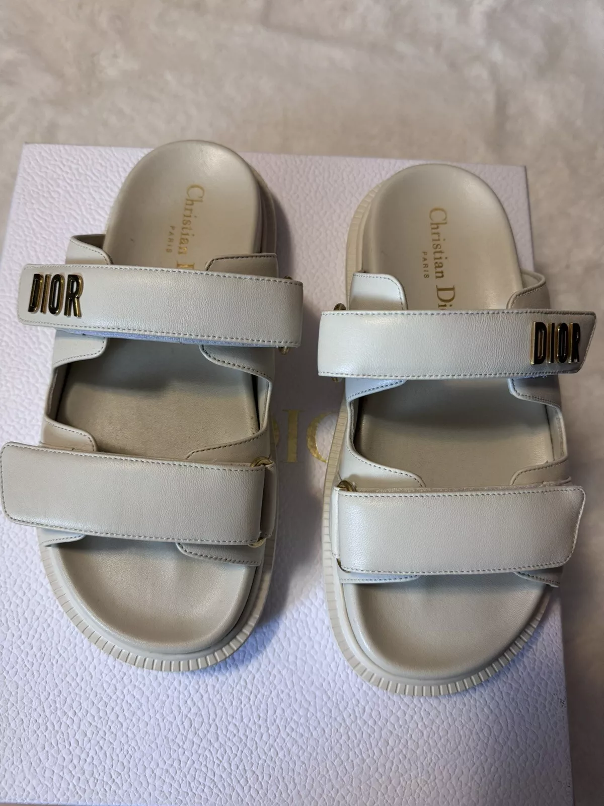 Sandales Christian Dior Dioract beige clair doré papillon 36,5