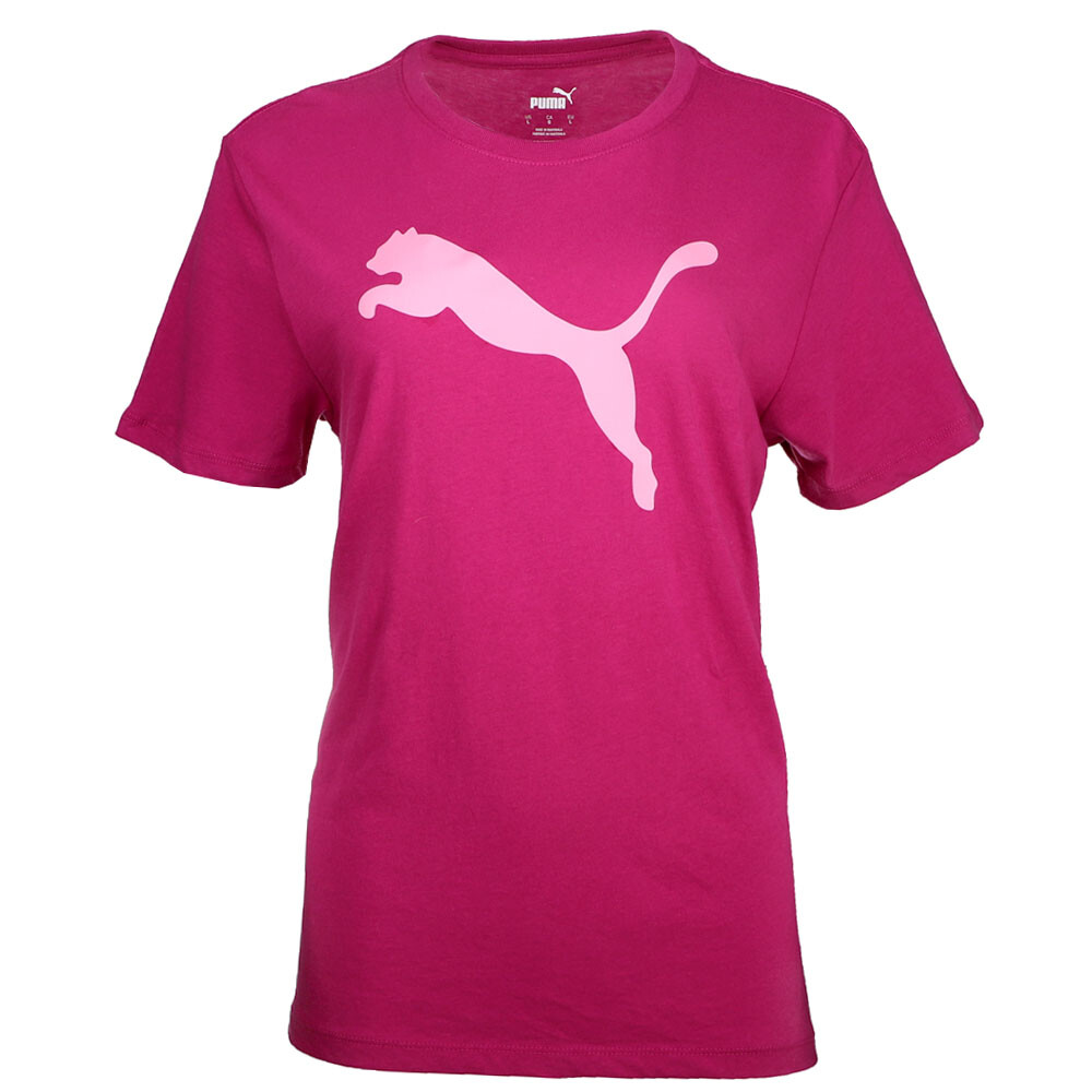 Женские розовые повседневные топы с короткими рукавами и круглым вырезом Puma Essentials Cat Logo