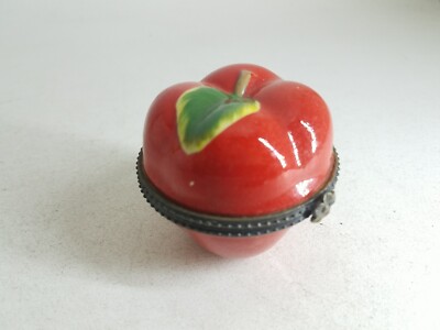 Apple Shaped Trinket Box Vintage Ceramic Very Nice