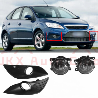 For Ford Focus 2009-2011 n 2X Front Bumper Fog Lights Lamps w/ Cover Bezel Trims