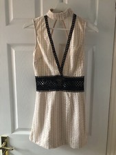 PrettyLittleThing Nude Crochet Backless Lined Choker Mini Dress UK 6