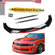 Front Bumper Lip Spoiler Splitter Body+Strut Rods Glossy Black For Chevrolet
