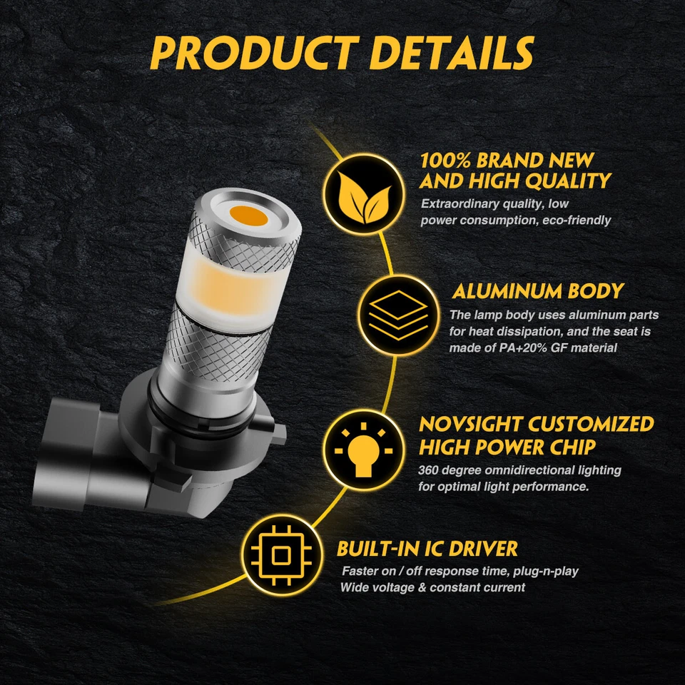 NOVSIGHT 2PC HB4 9006 Fog Light LED DRL Lamps 6500K Daytime Running Lights COB - Image 4 of 4