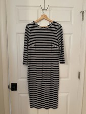 Ann Taylor Womens M Black White Striped Midi Dress Slit On One Side Excellent 