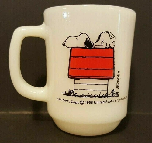 Vintage Anchor Hocking Fire King Mug Snoopy I Think I'm Allergic To Morning
