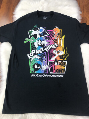 Six Flags Magic Mountain Shirt Looney Tunes Character Black T-Shirt Size M