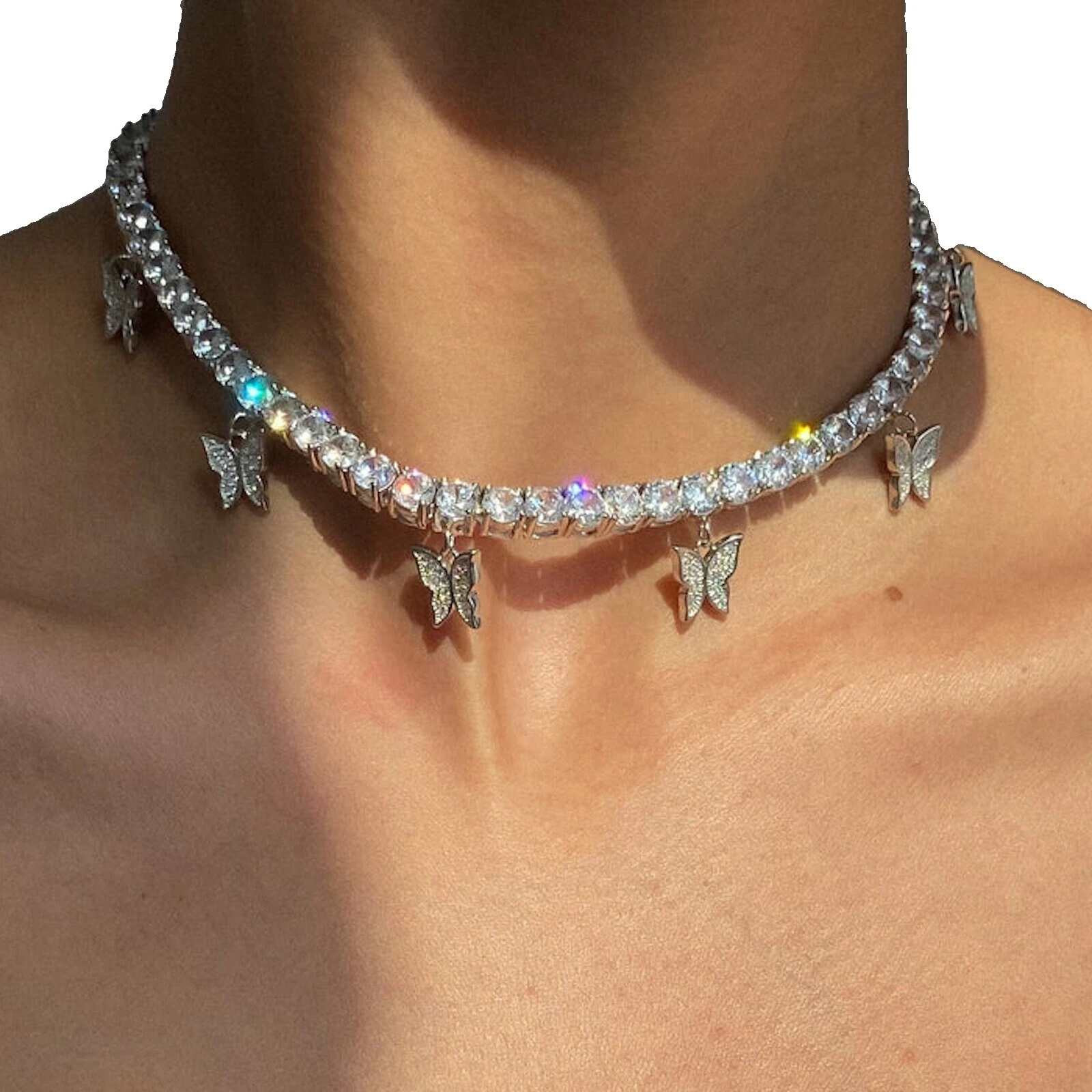 Sapphire White Gold Filled Choker Fashion Necklaces & Pendants