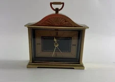 Vintage Bulova Quartz Small Gold & Green Desk Alarm Clock