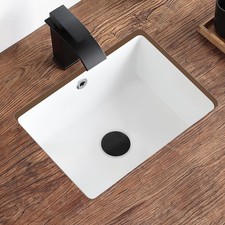 KDKSC Undermount Bathroom Sink 16 Inch White Rectangular with Overflow