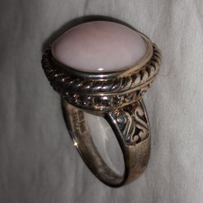 Vintage Sterling Silver Round Peruvian Pink Opal Filigree Ring
