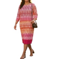 NWTS Eliza J Pink Orange Geometric Chevron Shift Dress Size 16 Career