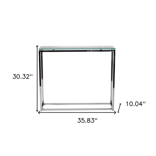 36" Clear and Silver Glass Sled Console Table - Picture 5 of 5