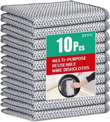 10Pcs Multipurpose Wire Dishwashing Rag, Reusable Non-Scratch Wire Dishcloth, Me