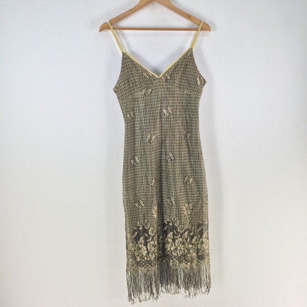 Y2k Clip slip dress size L aus 12 bodycon stretch sleeveless gold 117635