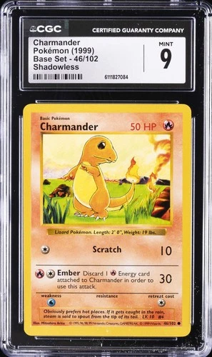 1999 POKEMON BASE SET SHADOWLESS #46/102 CHARMANDER CGC 9