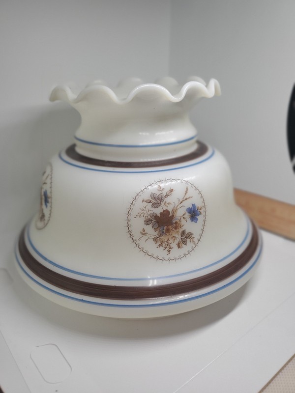 Vintage Abigail Adams White Milk Glass Floral Lamp Shade, Quoizel, Ruffled