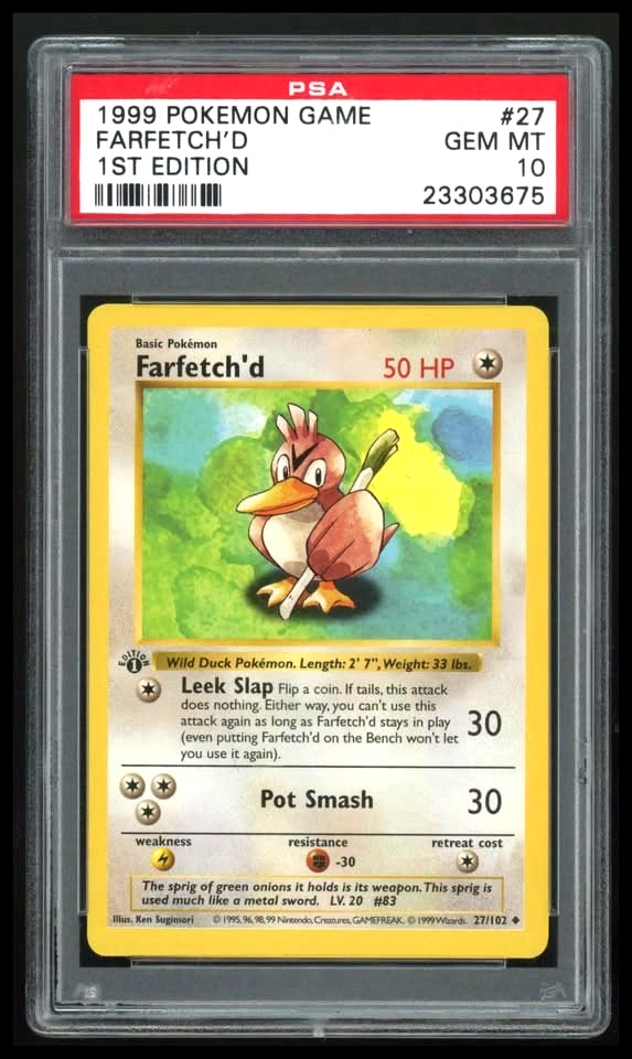 1999 Pokémon TCG Farfetch'd 1st Edition Base Set Shadowless 27/102 PSA 10