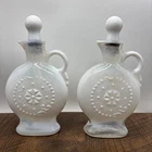 Vintage Jim Beam Opalescent Swirl Milk Glass Decanter Bottle 1957  EMPTY PAIR
