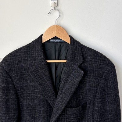 Polo Ralph Lauren Cashmere Wool Blend Windowpane Blazer 42 L Corneliani Charcoal