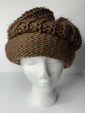 ARIS 100% Soft Acrylic Loose Knit Slouch Hat Brown Women’s One Size Rolled Band
