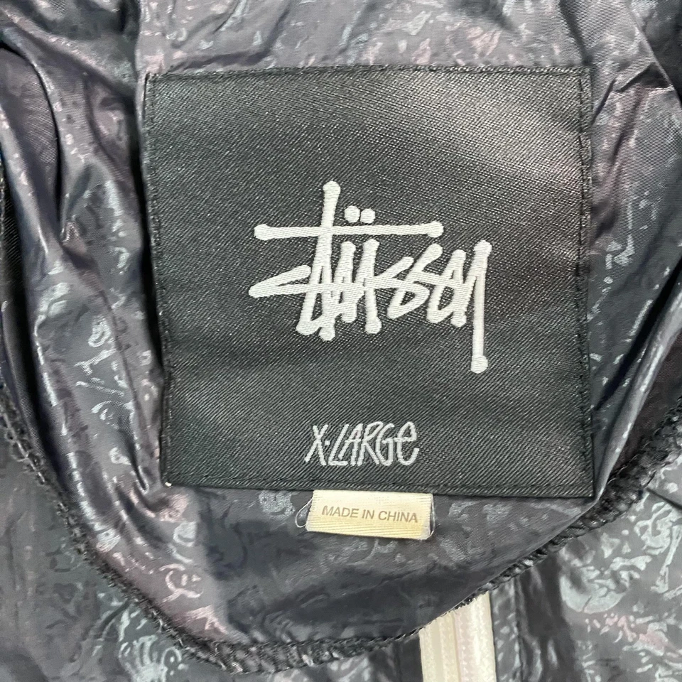 Stussy Jacket Mens XL Black Hooded Windbreaker Skeleton Print Rain Jacket - Image 3 of 4