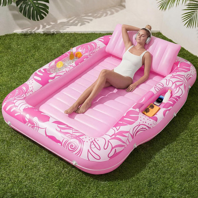 SLOOSH Inflatable Tanning Pool Lounger Float, 70'' x 53'' Pool Floats Adult with C