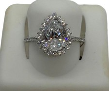 Sterling Silver 3Cttw Pear CZ Ring Halo Teardrop Cubic Zirconia