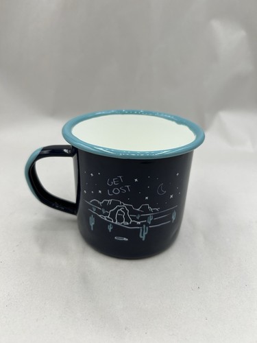 Serengetee Get Lost Desert Cactus Blue Metal Enamel Coffee Mug Travel 12 oz