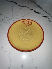 Claytan Garlic Grater Plate 5" Zester Yellow Red Trim Ceramic Made In Malaysia