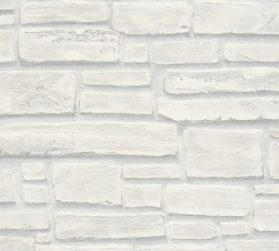 Profhome 662316-GU Stein Kacheln Tapete Steinoptik matt weiß grau 5,33 m2