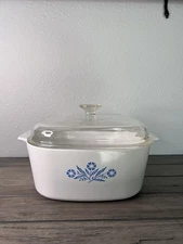 Vintage Corning Ware Blue Cornflower A-5-B 5Quart Casserole Dish w/Pyrex A-12-C