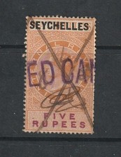 1894 Seychelles Bft: 15 5R Orange & Purple .Very Fine Used Revenue.