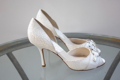 Dior White Snake Skin Crackle Slip On D C Peep Toe Heels Size 38.5 / 8.5 US