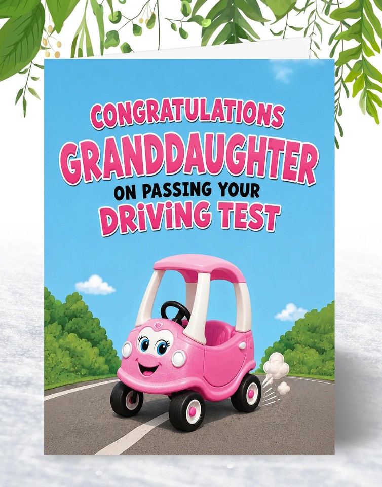 Granddaughter Driving Test Congratulations Card – Funny Kids Car – Pink ...
