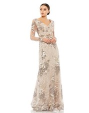 Mac Duggal Size 20 Taupe Embellished 67539 V-Neck Long Sleeve Formal Gown Dress