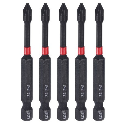 5pcs PH1 Phillips Impact Screwdriver Bit 1/4'' Hex Shank 2.8'' Magnetic