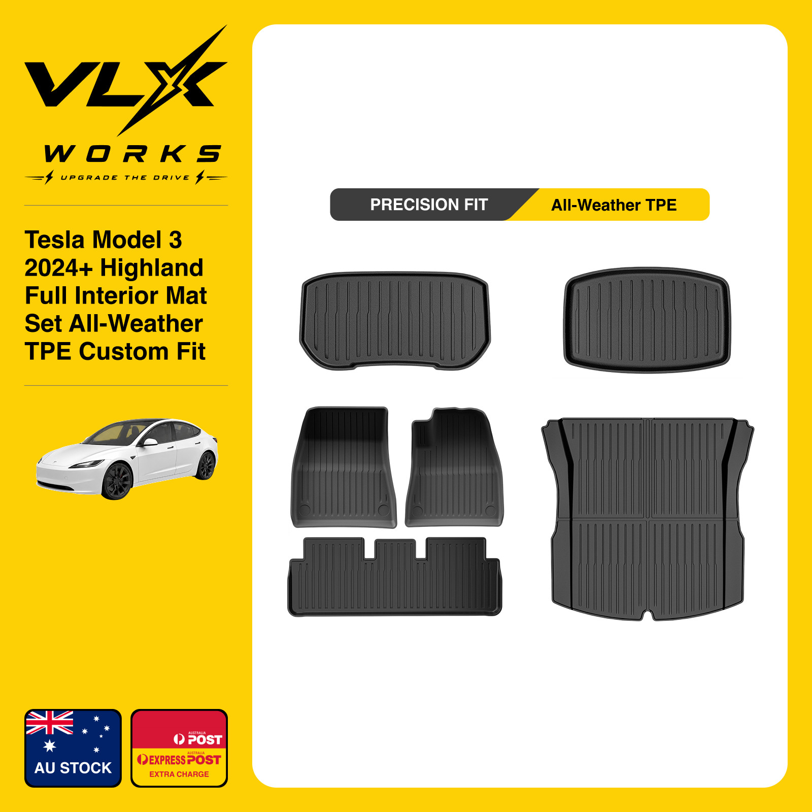 Tesla Model 3 2024+ Highland Full Interior Mat Set All-Weather TPE Custom Fit