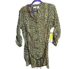 NWT leopard print crushed belted button front tunic 1X