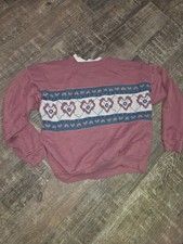VTG Granny Double Neck Knit Hearts Sweatshirt MEDIUM 80s