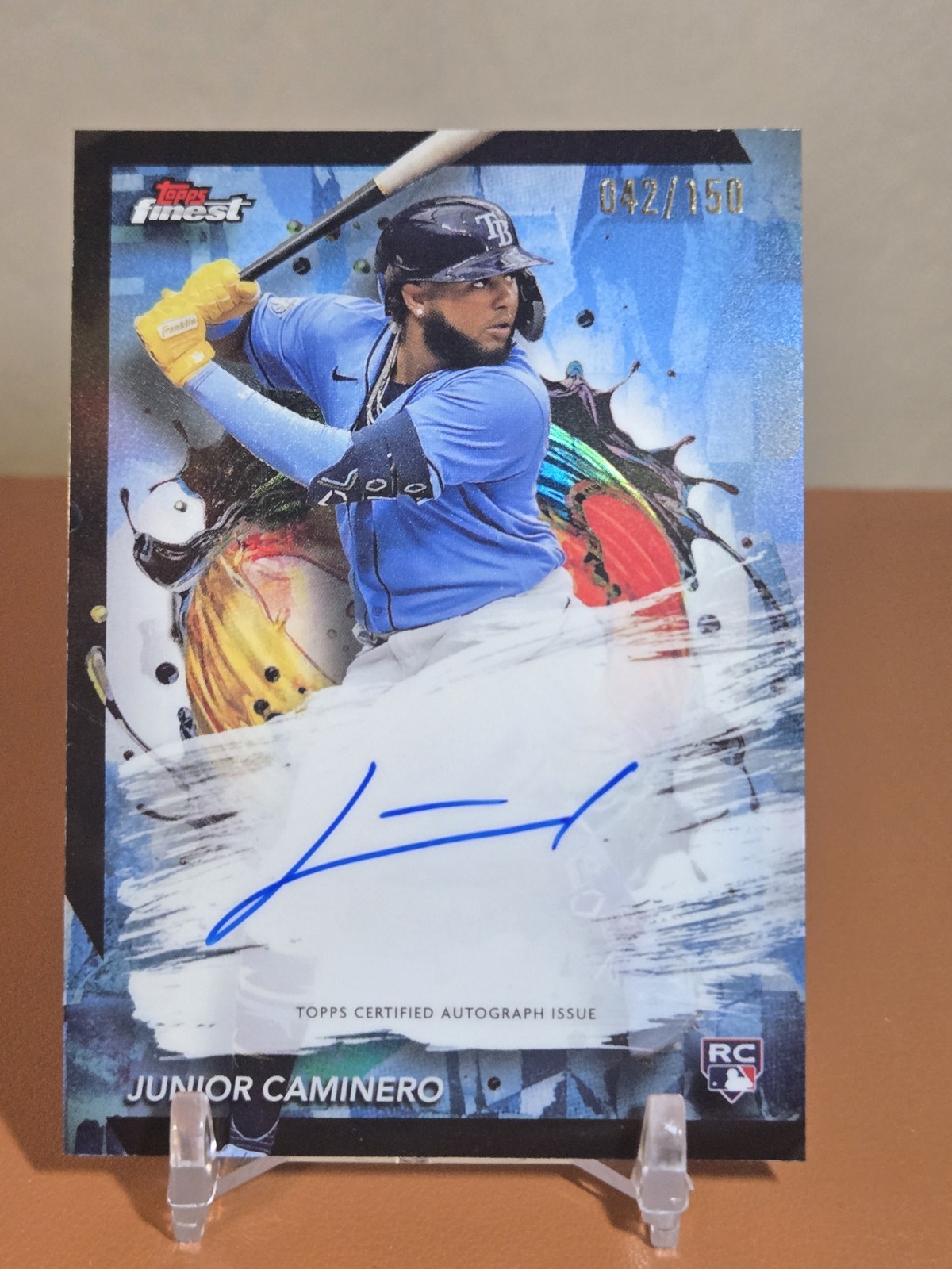JUNIOR CAMINERO 2024 TOPPS FINEST ROOKIE SKY BLUE RC AUTO /150