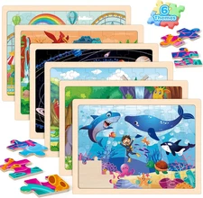 Set 6 rompecabezas madera vehiculos 60 pzs ninos 3 a 5 juguete educativo viaje