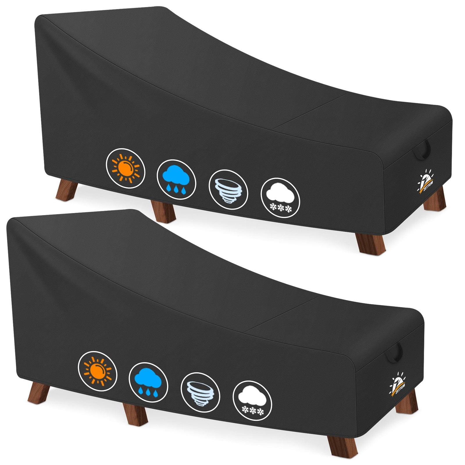 Zettum Outdoor Lounge Chair Cover 76x32x32 Inch Black 2 Pack Waterproof