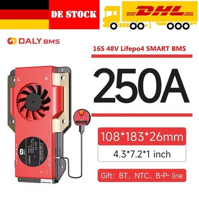 Daly Smart Bluetooth Fan BMS 16S 48V 250A LiFePo4 Battery BMS w/Balance RS485