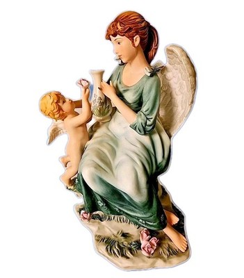 VTG Victorian Angel & Cherub Hand-Painted Porcelain Grandeur Noel Figurine Grace
